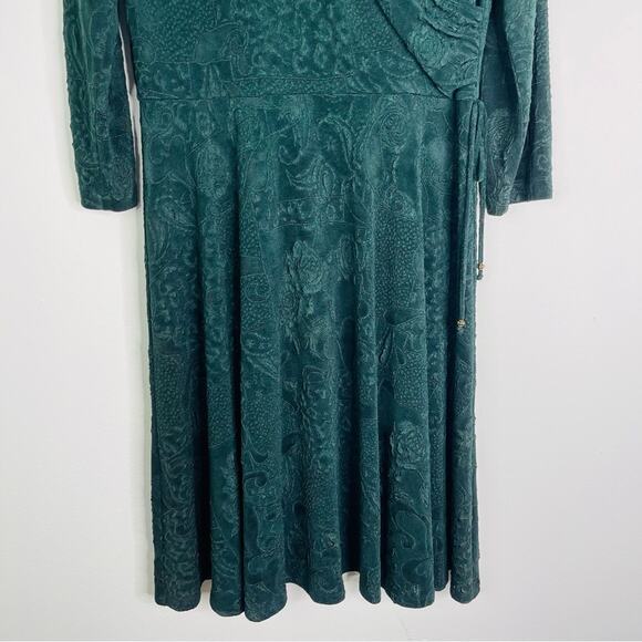 Vintage green floral faux wrap stretchy midi dress 16 - Picture 3 of 7